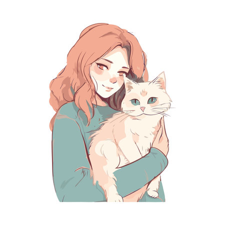 Woman and cat enjoy fashion and relaxationのイラスト素材