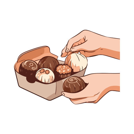 Hand holding gourmet chocolate dessertsのイラスト素材