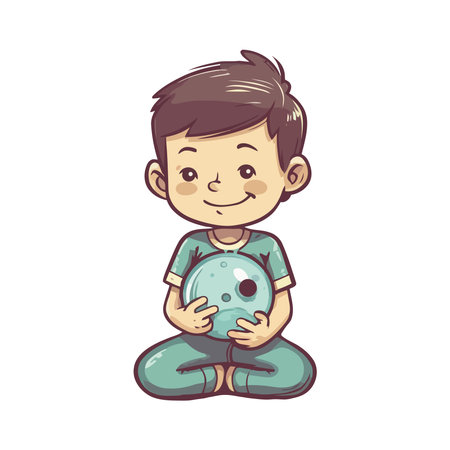 Cheerful child holding crystal ballのイラスト素材