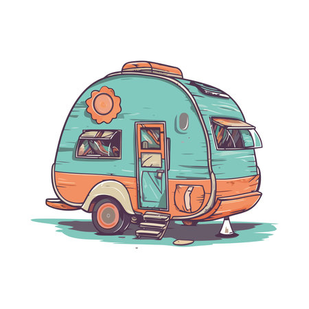 Driving an old fashioned motor homeのイラスト素材