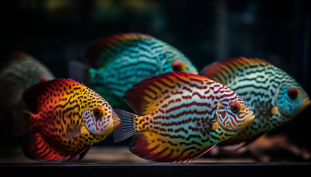 School of cute clown fish swim gracefully generated by artificial intelligenceの素材
