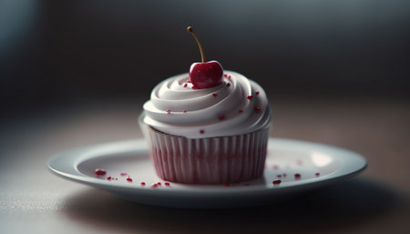 Cute homemade cupcakes with fresh berry decoration generated by artificial intelligenceの素材