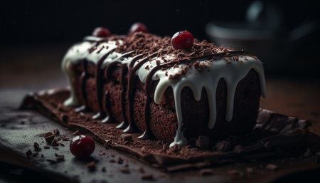 A decadent slice of homemade chocolate cheesecake generated by artificial intelligenceの素材
