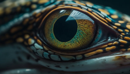 Spotted lizard staring, eye to eye underwater generated by artificial intelligenceの素材