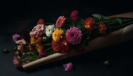Fresh bouquet of pink and purple blossoms generated by artificial intelligenceの素材