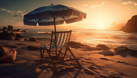 Sun kissed vacation: tranquil dusk, idyllic seascape, relaxation generated by artificial intelligenceの素材