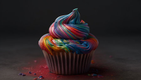 A colorful homemade cupcake, ready to eat generated by artificial intelligenceの素材