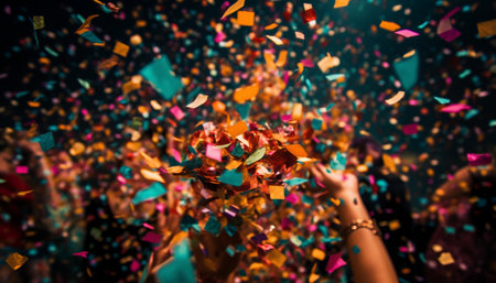 Fun filled party with bright decorations and confetti generated by artificial intelligenceの素材