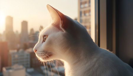 Cute kitten staring out window, enjoying sunlight generated by artificial intelligenceの素材