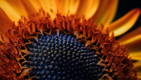Vibrant sunflower head attracts bees for pollination generated by artificial intelligenceの素材