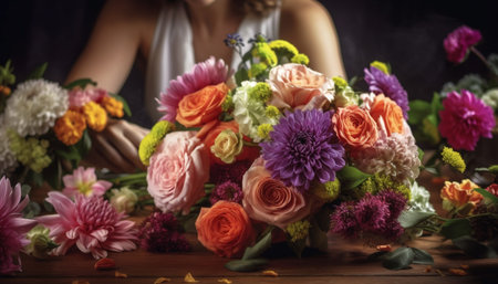 A romantic bouquet of fresh flowers for her generated by artificial intelligenceの素材