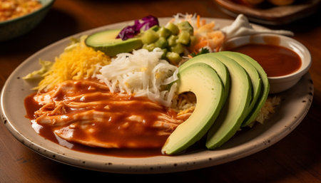 Gourmet grilled meat and veggie taco plate generated by artificial intelligenceの素材