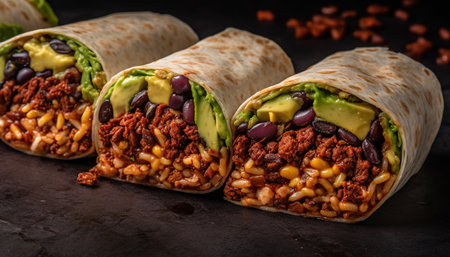 Grilled beef taco with fresh guacamole and cilantro generated by artificial intelligenceの素材