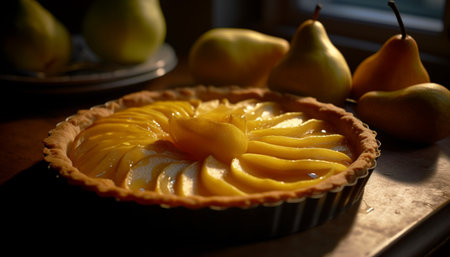 Freshly baked apple tart, a sweet indulgence generated by artificial intelligenceの素材