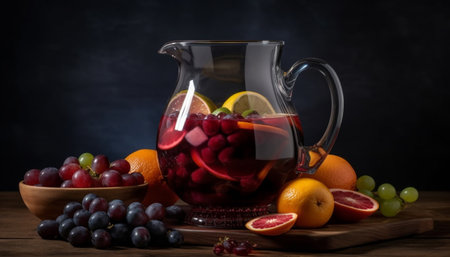 Organic berry cocktail on rustic wooden table generated by artificial intelligenceの素材