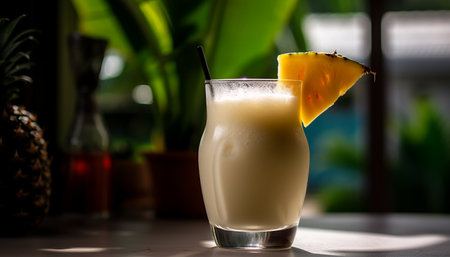 Sweet pineapple cocktail, a tropical summer refreshment generated by artificial intelligenceの素材