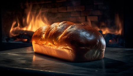 Freshly baked bread, rustic and homemade goodness generated by artificial intelligenceの素材