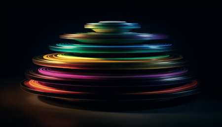 Spinning circle of vibrant colors, illuminated backdrop generated by artificial intelligenceの素材