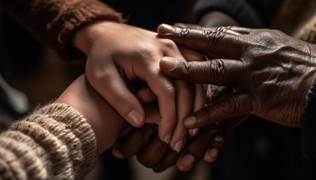 Hands clasped in unity, love and support generated by artificial intelligenceの素材