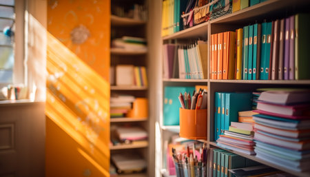 Abundance of literature on bookshelf for studying generated by artificial intelligenceの素材