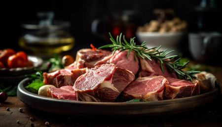 Grilled sirloin steak with herb and garlic generated by artificial intelligenceの素材