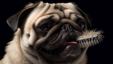 Cute small pug puppy looking at camera generated by artificial intelligenceの素材