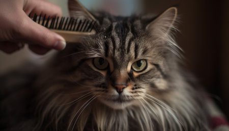 Fluffy kitten with whiskers looking at camera generated by artificial intelligenceの素材