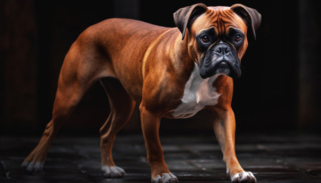 Cute French bulldog sitting indoors, looking at camera generated by artificial intelligenceの素材