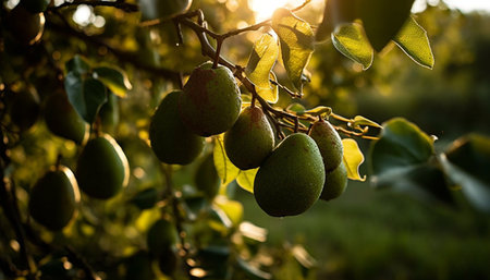 Ripe olives on branch, autumn harvest season generated by artificial intelligenceの素材