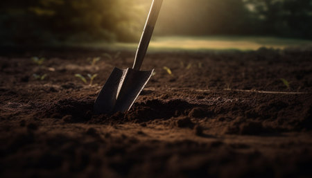 Digging with gardening equipment, planting fresh seedlings generated by artificial intelligenceの素材