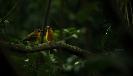 Masked weaver bird perching on branch generated by artificial intelligenceの素材
