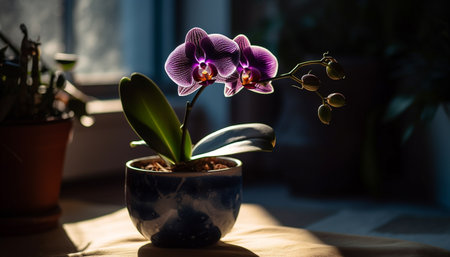 Orchid blossom brings elegance to domestic room generated by artificial intelligenceの素材