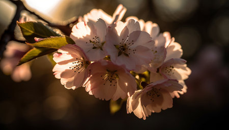 Cherry blossom tree in full bloom, vibrant pink generated by artificial intelligenceの素材