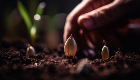 Fresh green seedling grows into beautiful flower head generated by artificial intelligenceの素材