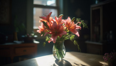 Fresh bouquet on table, beauty in nature generated by artificial intelligenceの素材