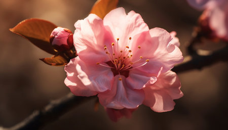 Cherry blossom bud growth, beauty in nature generated by artificial intelligenceの素材
