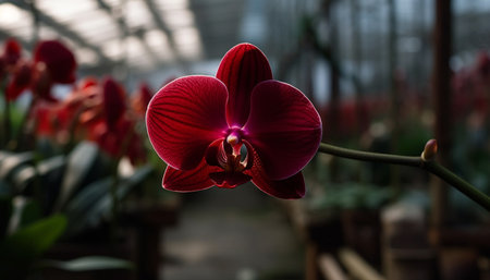 Fresh pink moth orchid blossom in greenhouse elegance generated by artificial intelligenceの素材