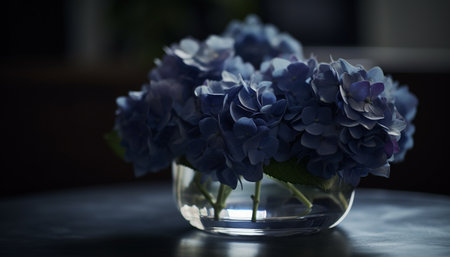 Fresh hydrangea bouquet brings summer romance indoors generated by artificial intelligenceの素材