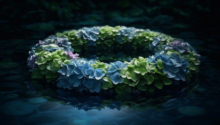 Fresh pink blossom reflects beauty in nature underwater generated by artificial intelligenceの素材