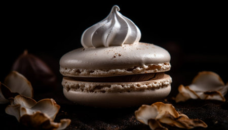 French macarons and meringues decorate table generated by artificial intelligenceの素材