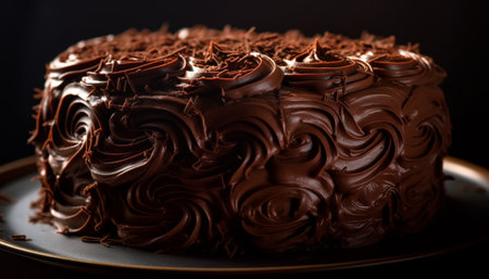 Indulgent chocolate cake with whipped cream decoration generated by artificial intelligenceの素材