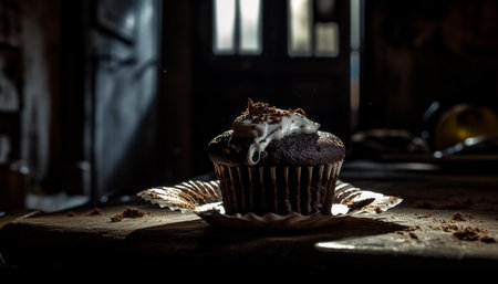 Cute cupcakes and muffins on rustic table generated by artificial intelligenceの素材