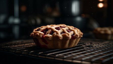Freshly baked berry pie on rustic table generated by artificial intelligenceの素材