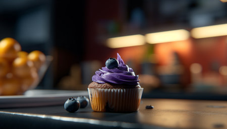 Homemade cupcakes with fresh berry decoration indulgence generated by artificial intelligenceの素材