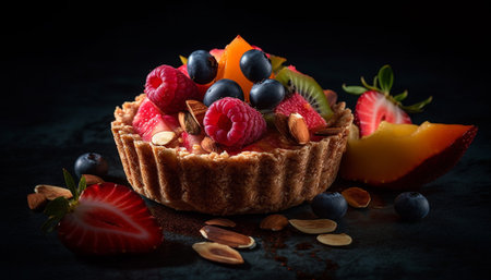 Fresh berry tart, homemade cheesecake generated by artificial intelligenceの素材