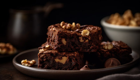 Stack of homemade brownies, fudge, and cookies generated by artificial intelligenceの素材