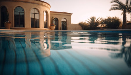 Luxury relaxation by the poolside in summer generated by artificial intelligenceの素材