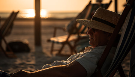 Senior man enjoys tranquil vacation in nature generated by artificial intelligenceの素材