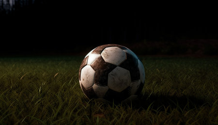 Team success on green soccer field at night generated by artificial intelligenceの素材