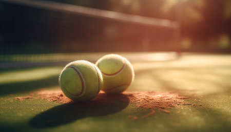 Playing tennis on grass, shadow competition success generated by artificial intelligenceの素材